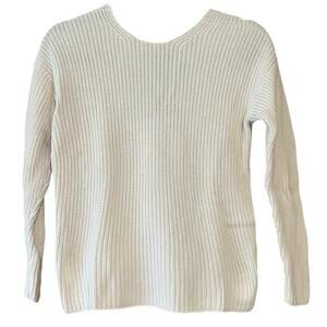 LOFT Women's Crewneck Knit Open Back Long Sleeve Sweater Cream Size XSP